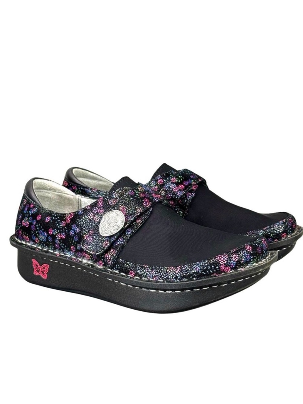 Alegria Clogs Shoes EU 37 US 7-7.5 Black Floral DENA Dream Fit Leather Neoprene
